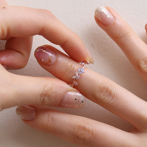 butterfly moonstone flower cubic ring